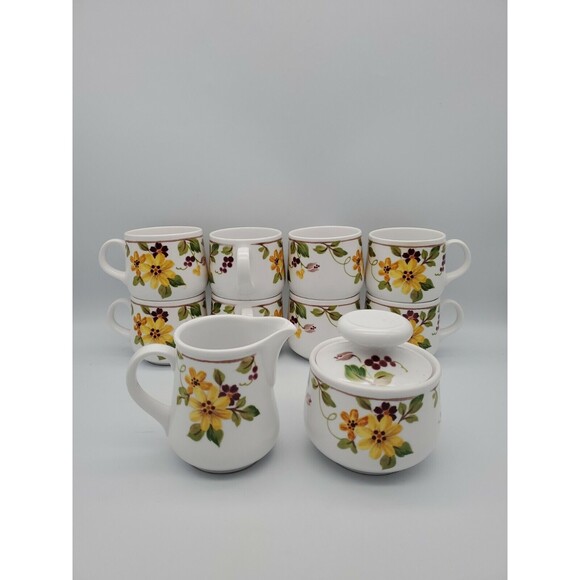 Berredin Noritake Progression China  Japan Coffee Set 8 Cups, Cream & Sugar NICE - Picture 1 of 12